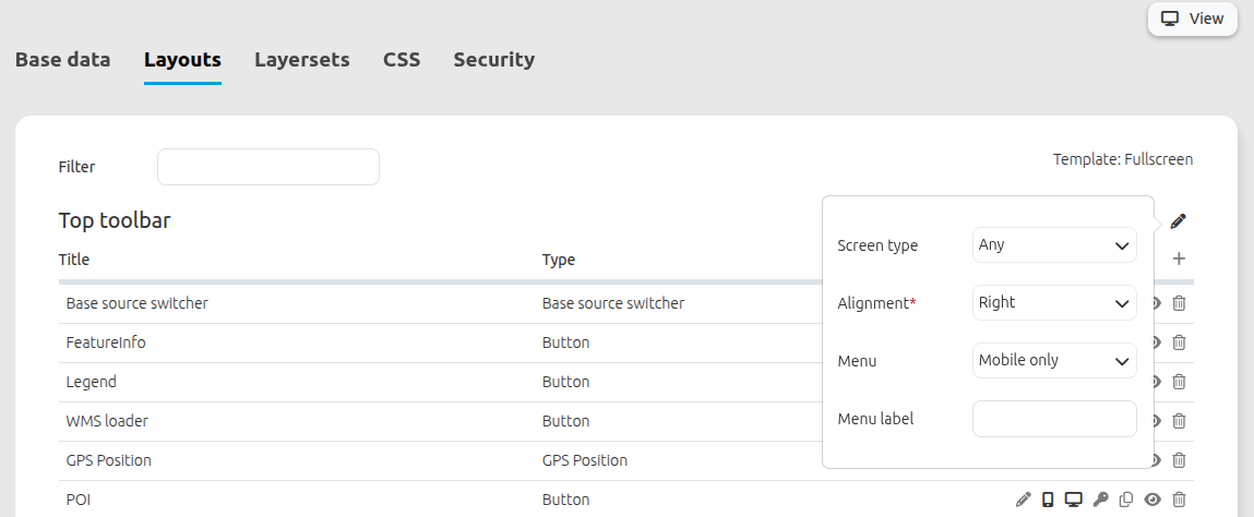Mapbender Toolbar Options